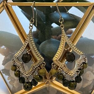 Elegant Gold and Green Dangle Earrings